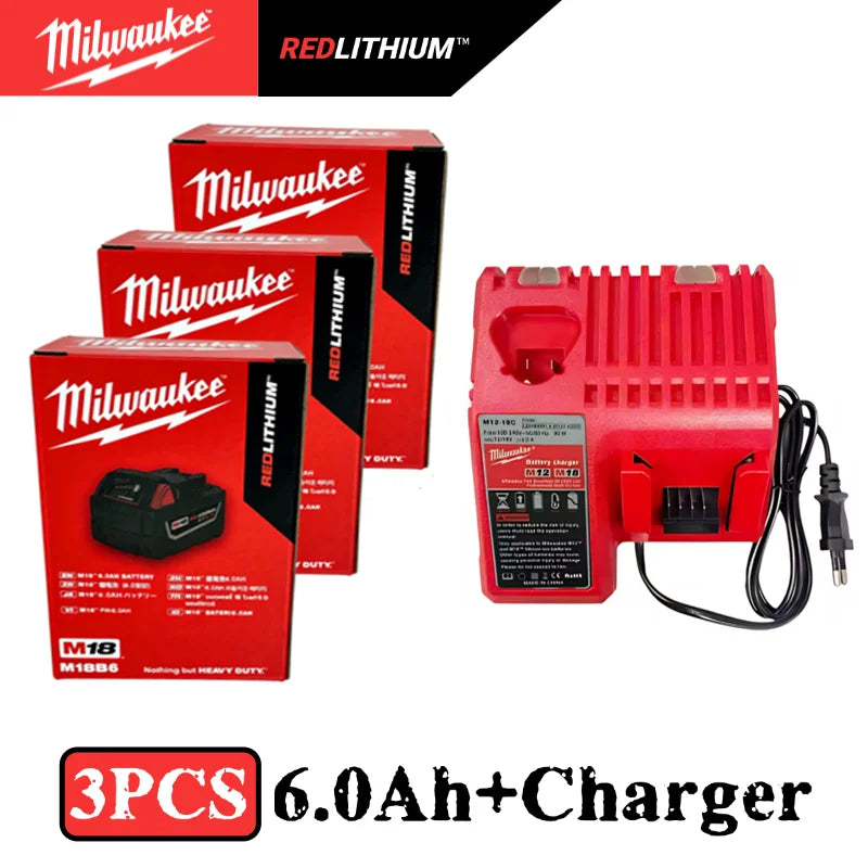 New 100%  Milwaukee M18 6.0Ah 5.0Ah Battery, 18V RED Lithium-Ion Replacement Battery for 48-11-1860 2604-22 M18 Power Tools