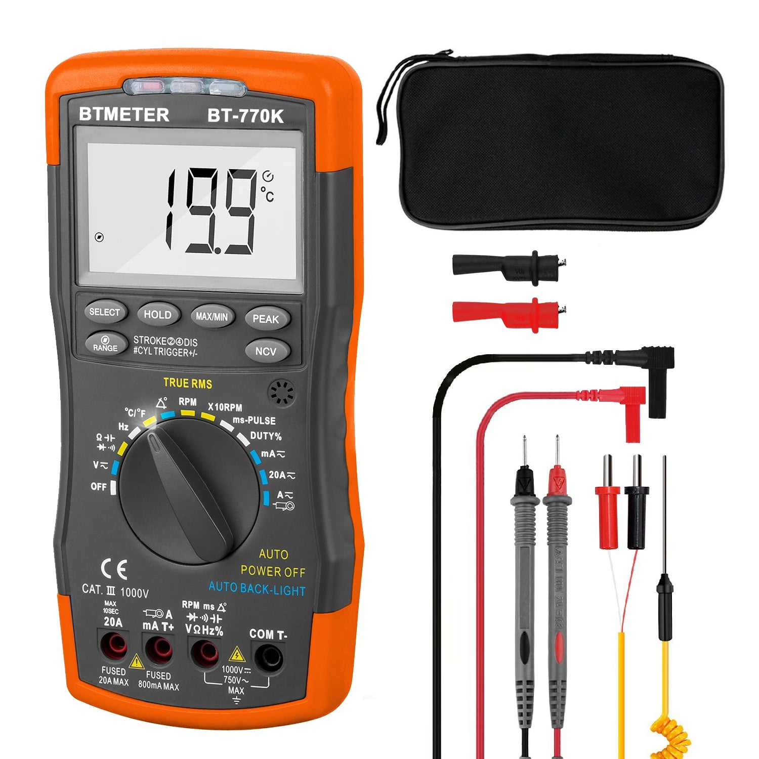 Automotive Multimeter Engine Analyzer, Digital DMM Meter AI-770K to Measure Car Dwell Angle, RPM Tach, Injection Pulse, AC/DC