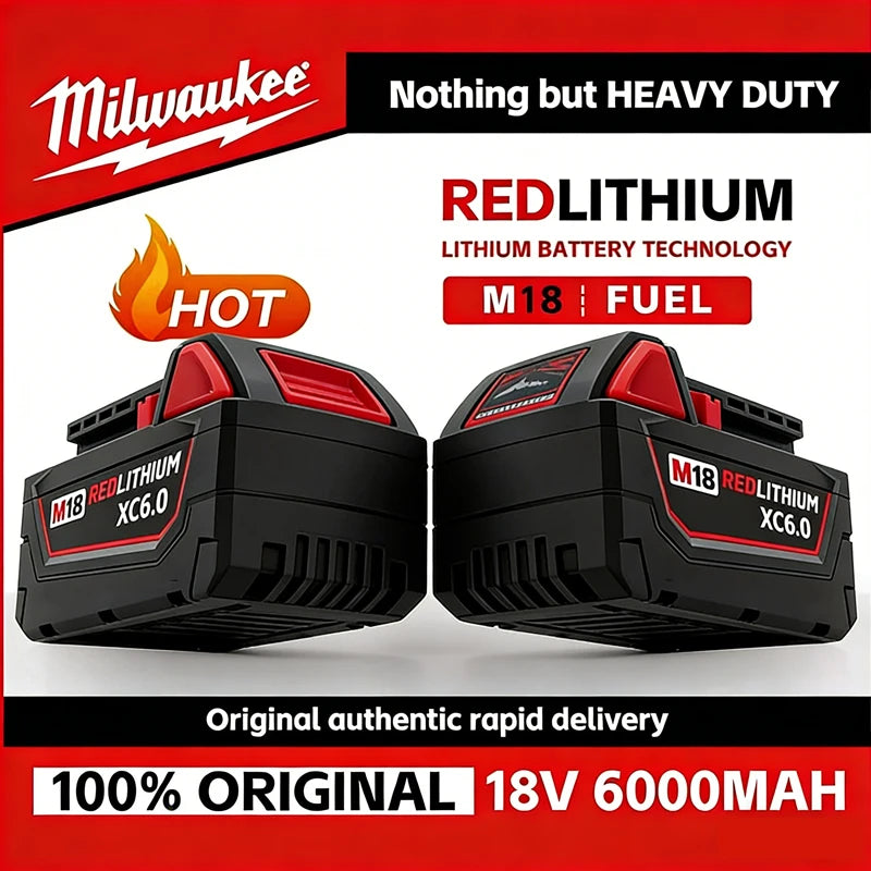New 100%  Milwaukee M18 6.0Ah 5.0Ah Battery, 18V RED Lithium-Ion Replacement Battery for 48-11-1860 2604-22 M18 Power Tools