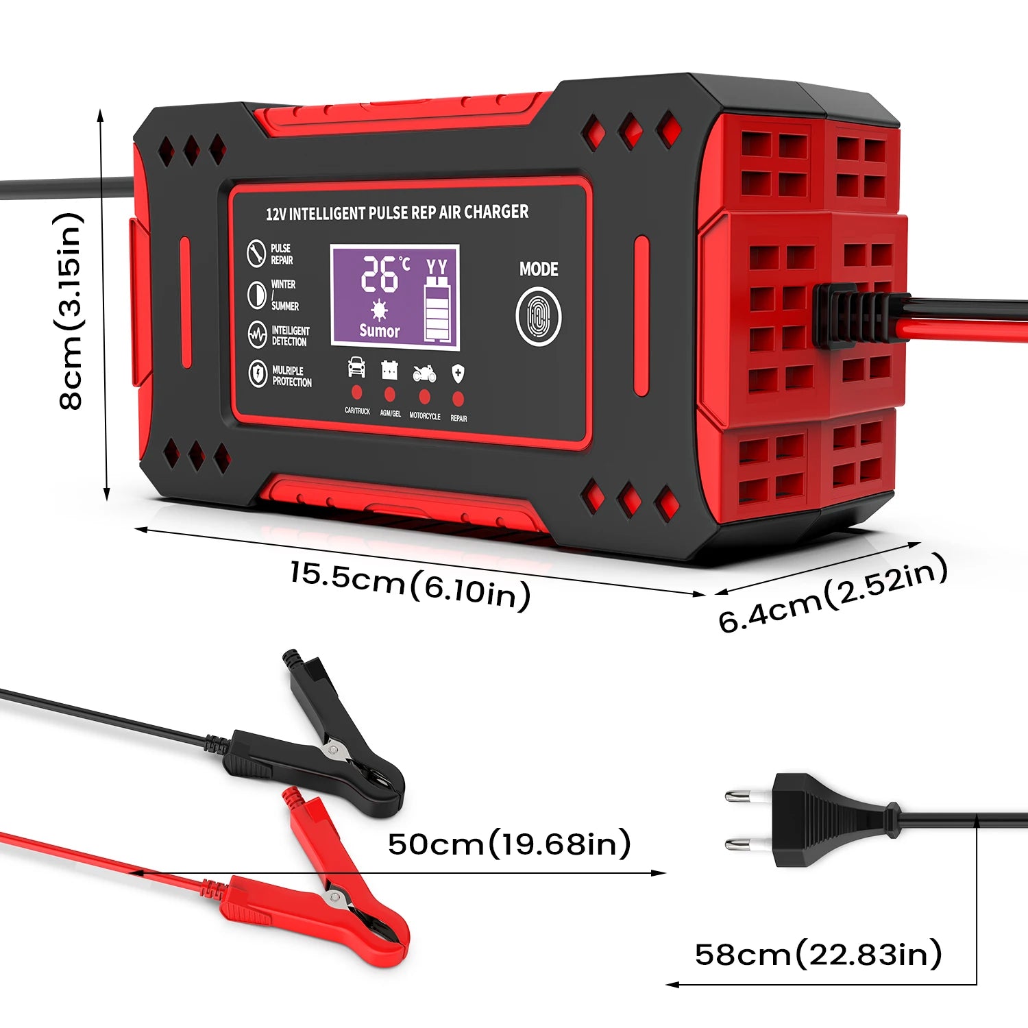 6A 12V Repair LCD Display Intelligent Car Battery Charger Car and Motorcycle Battery Charging Unit Lead-Acid Battery