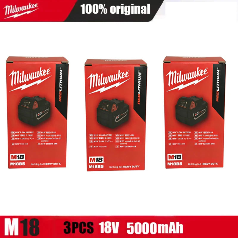 New 100%  Milwaukee M18 6.0Ah 5.0Ah Battery, 18V RED Lithium-Ion Replacement Battery for 48-11-1860 2604-22 M18 Power Tools
