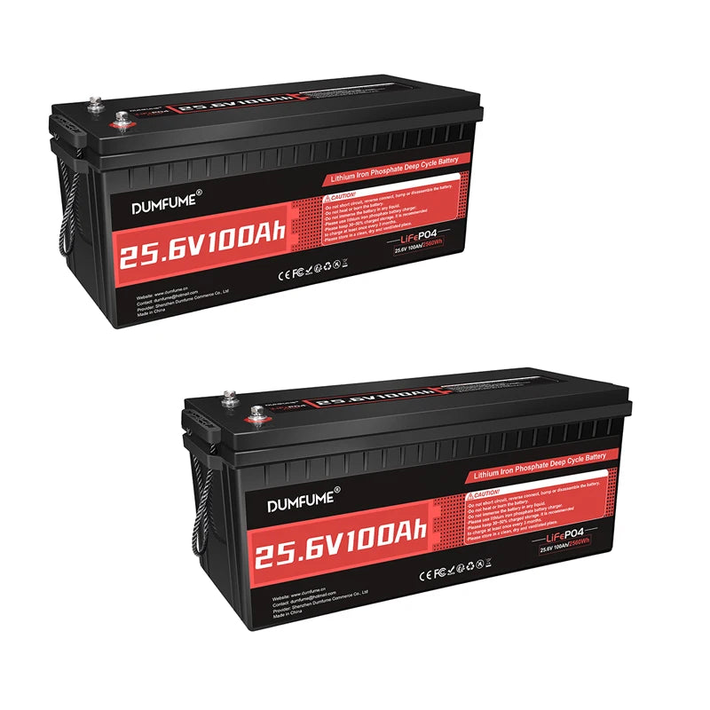 Dumfume LiFePO4 Battery 24V 100Ah with 100A BMS 2560Wh Power Output 15000 Cycles for RV Solar Systems Camping Fishing