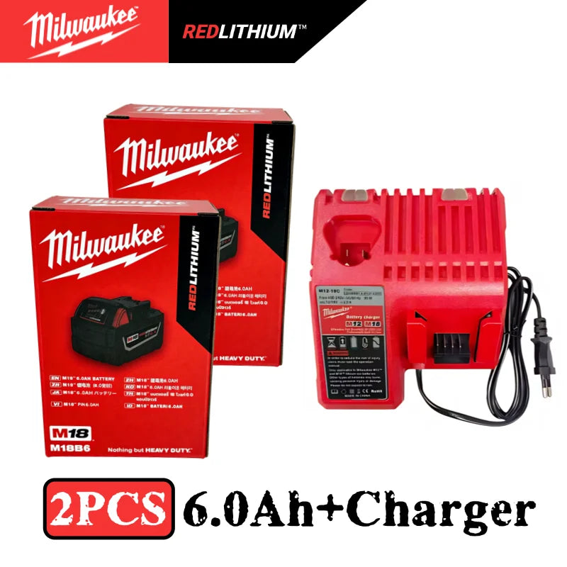 New 100%  Milwaukee M18 6.0Ah 5.0Ah Battery, 18V RED Lithium-Ion Replacement Battery for 48-11-1860 2604-22 M18 Power Tools