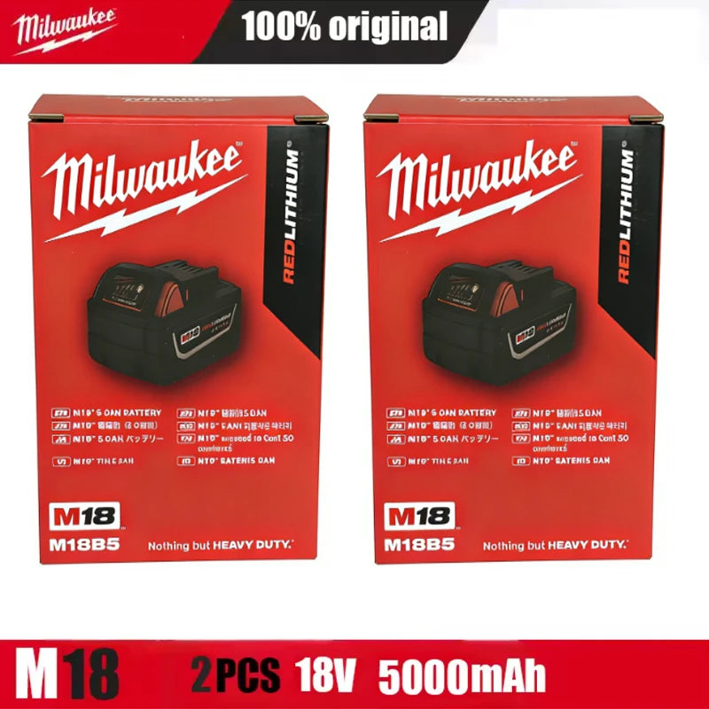 New 100%  Milwaukee M18 6.0Ah 5.0Ah Battery, 18V RED Lithium-Ion Replacement Battery for 48-11-1860 2604-22 M18 Power Tools
