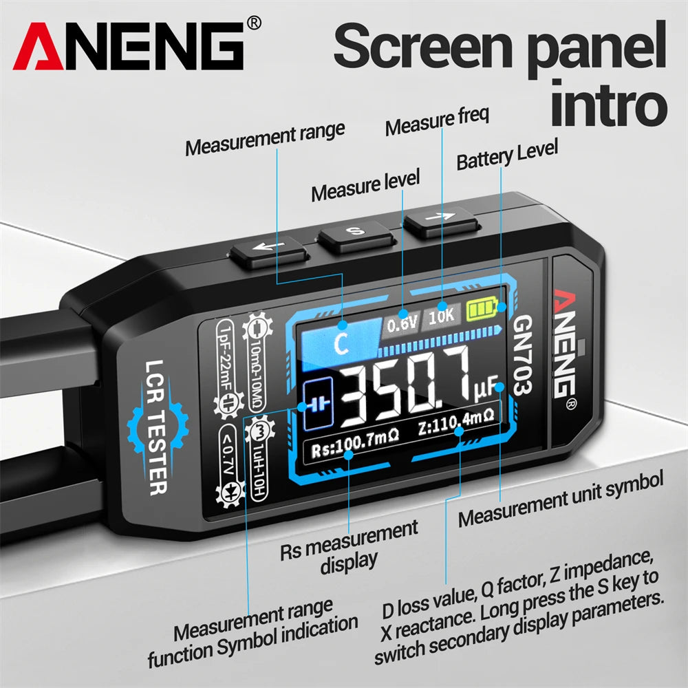 ANENG GN703 Smart Tweezers Professional Digital LCR Meter SMD ESR Test Capacitance Resistance Inductance Calibration Tool