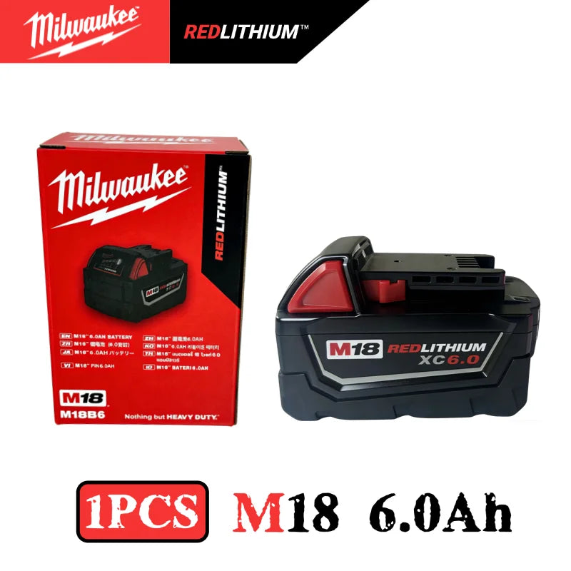 New 100%  Milwaukee M18 6.0Ah 5.0Ah Battery, 18V RED Lithium-Ion Replacement Battery for 48-11-1860 2604-22 M18 Power Tools