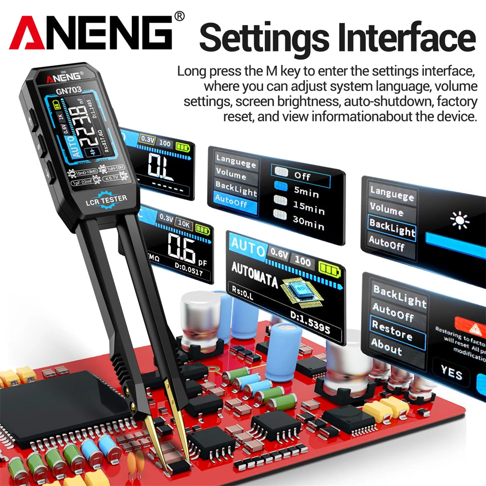 ANENG GN703 Smart Tweezers Professional Digital LCR Meter SMD ESR Test Capacitance Resistance Inductance Calibration Tool