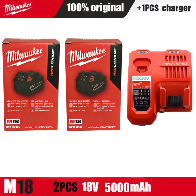 New 100%  Milwaukee M18 6.0Ah 5.0Ah Battery, 18V RED Lithium-Ion Replacement Battery for 48-11-1860 2604-22 M18 Power Tools