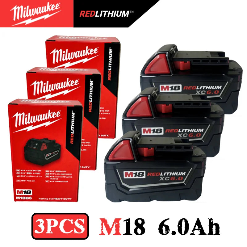 New 100%  Milwaukee M18 6.0Ah 5.0Ah Battery, 18V RED Lithium-Ion Replacement Battery for 48-11-1860 2604-22 M18 Power Tools