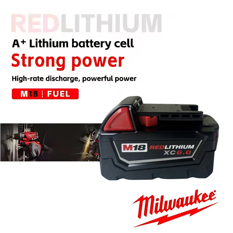 New 100%  Milwaukee M18 6.0Ah 5.0Ah Battery, 18V RED Lithium-Ion Replacement Battery for 48-11-1860 2604-22 M18 Power Tools