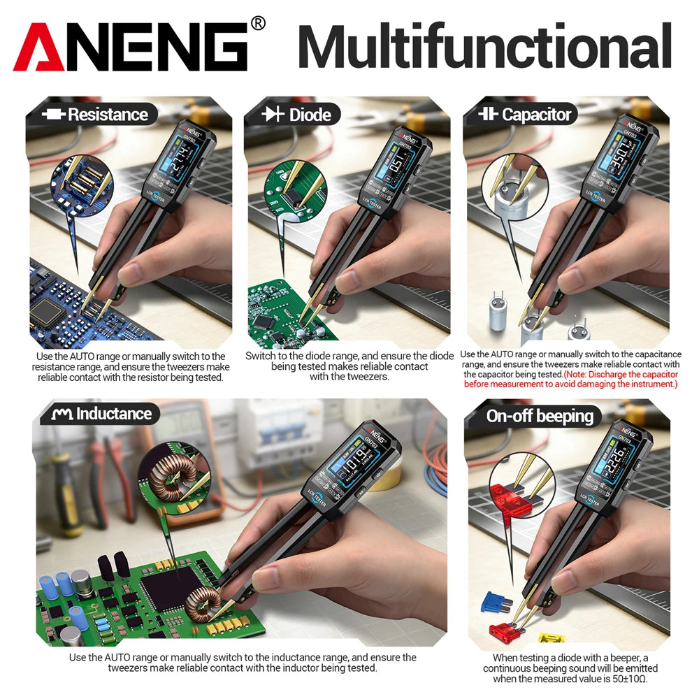 ANENG GN703 Smart Tweezers Professional Digital LCR Meter SMD ESR Test Capacitance Resistance Inductance Calibration Tool