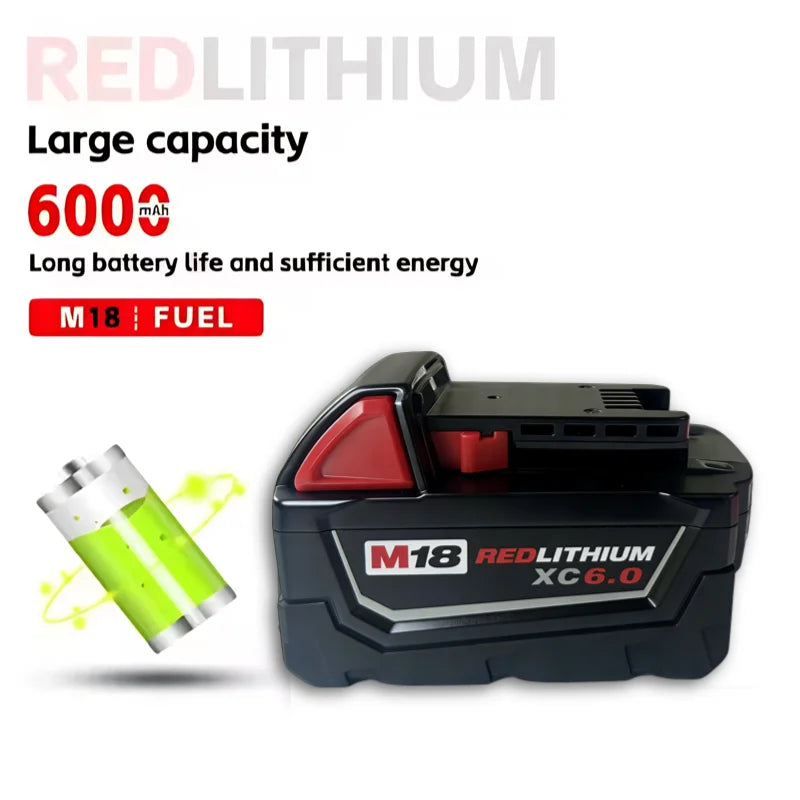 New 100%  Milwaukee M18 6.0Ah 5.0Ah Battery, 18V RED Lithium-Ion Replacement Battery for 48-11-1860 2604-22 M18 Power Tools