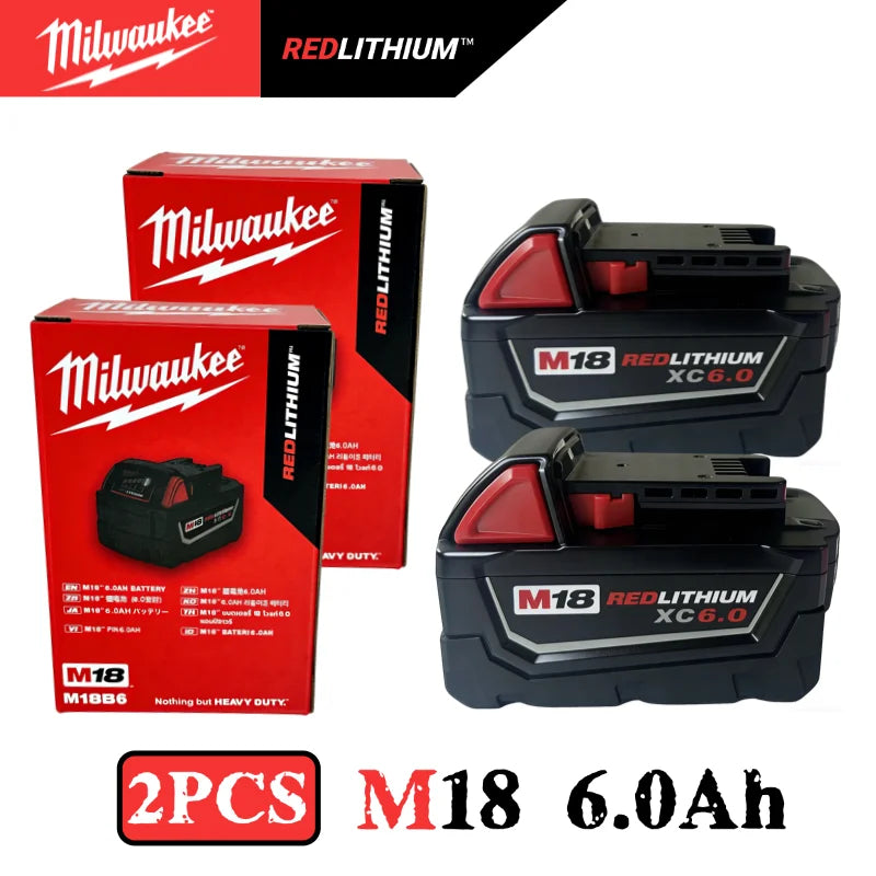 New 100%  Milwaukee M18 6.0Ah 5.0Ah Battery, 18V RED Lithium-Ion Replacement Battery for 48-11-1860 2604-22 M18 Power Tools