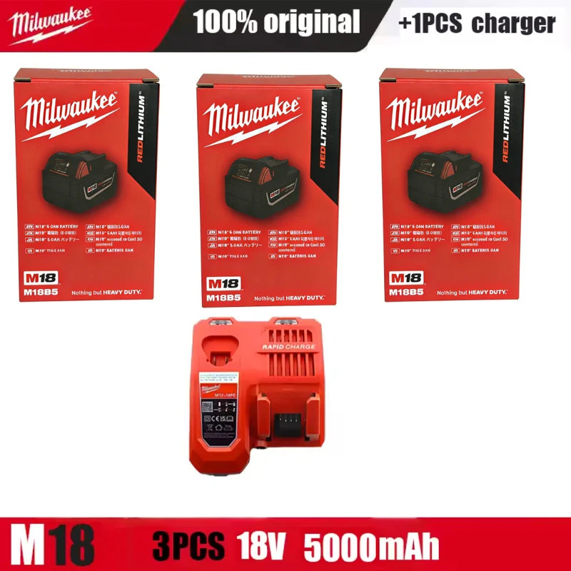 New 100%  Milwaukee M18 6.0Ah 5.0Ah Battery, 18V RED Lithium-Ion Replacement Battery for 48-11-1860 2604-22 M18 Power Tools
