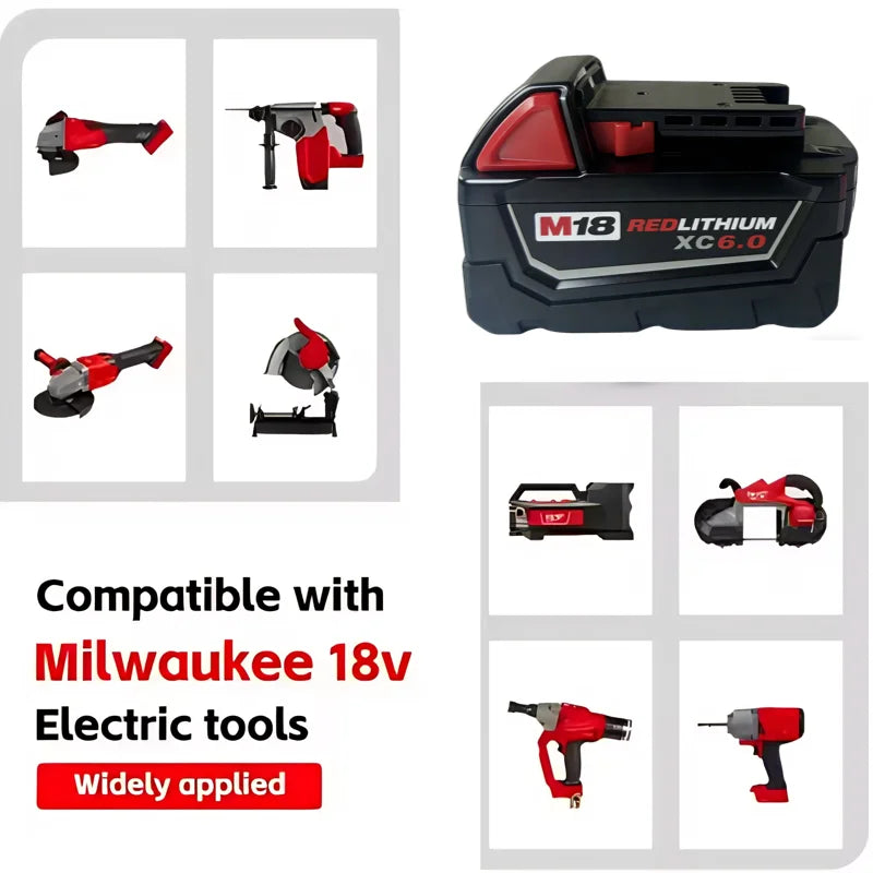 New 100%  Milwaukee M18 6.0Ah 5.0Ah Battery, 18V RED Lithium-Ion Replacement Battery for 48-11-1860 2604-22 M18 Power Tools
