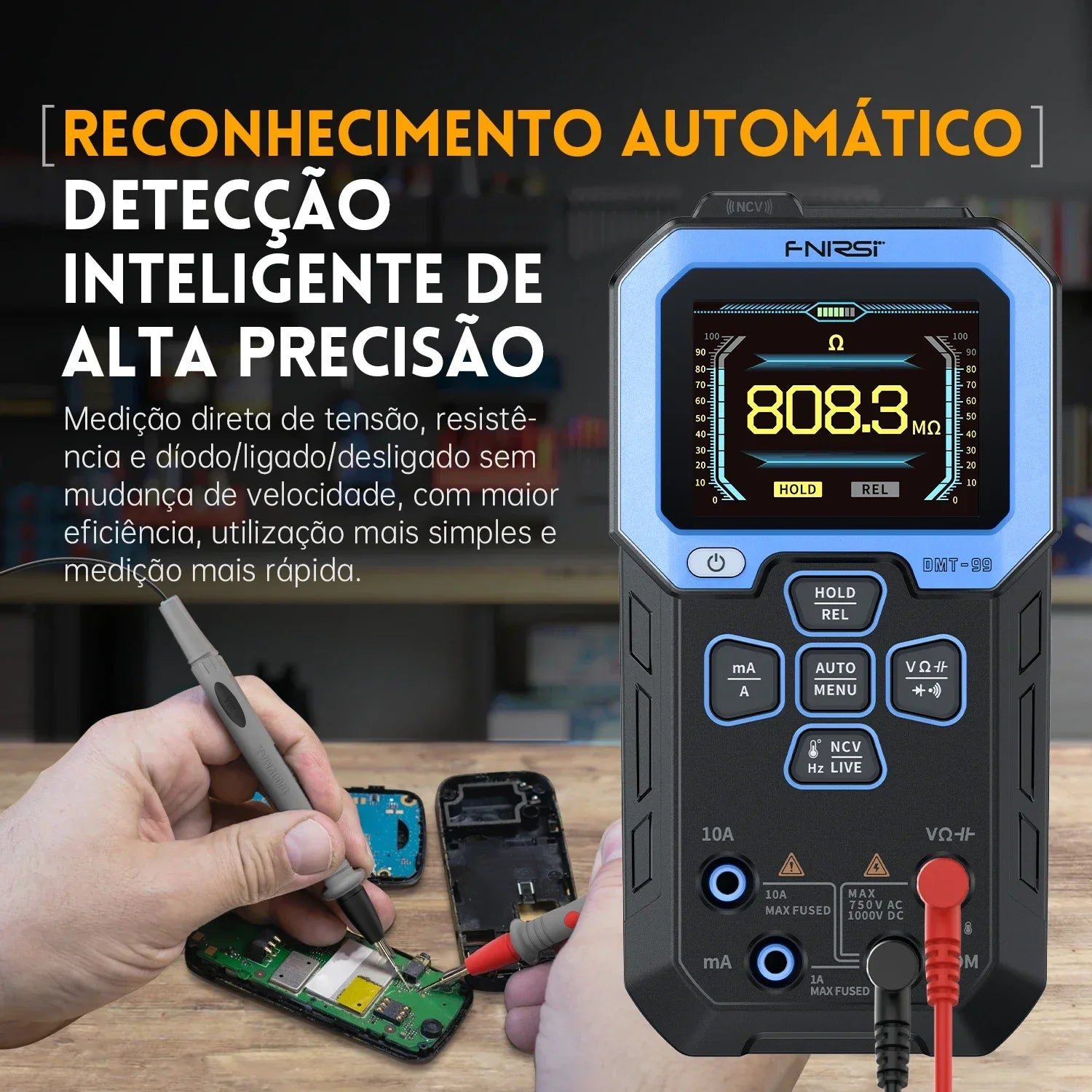 DMT-99 9999 Counts Digital Multimeter-A Smart Professional Tester of 1000V/10A RMS with Auto-range for AC/DC Ohm Hz Capacitance