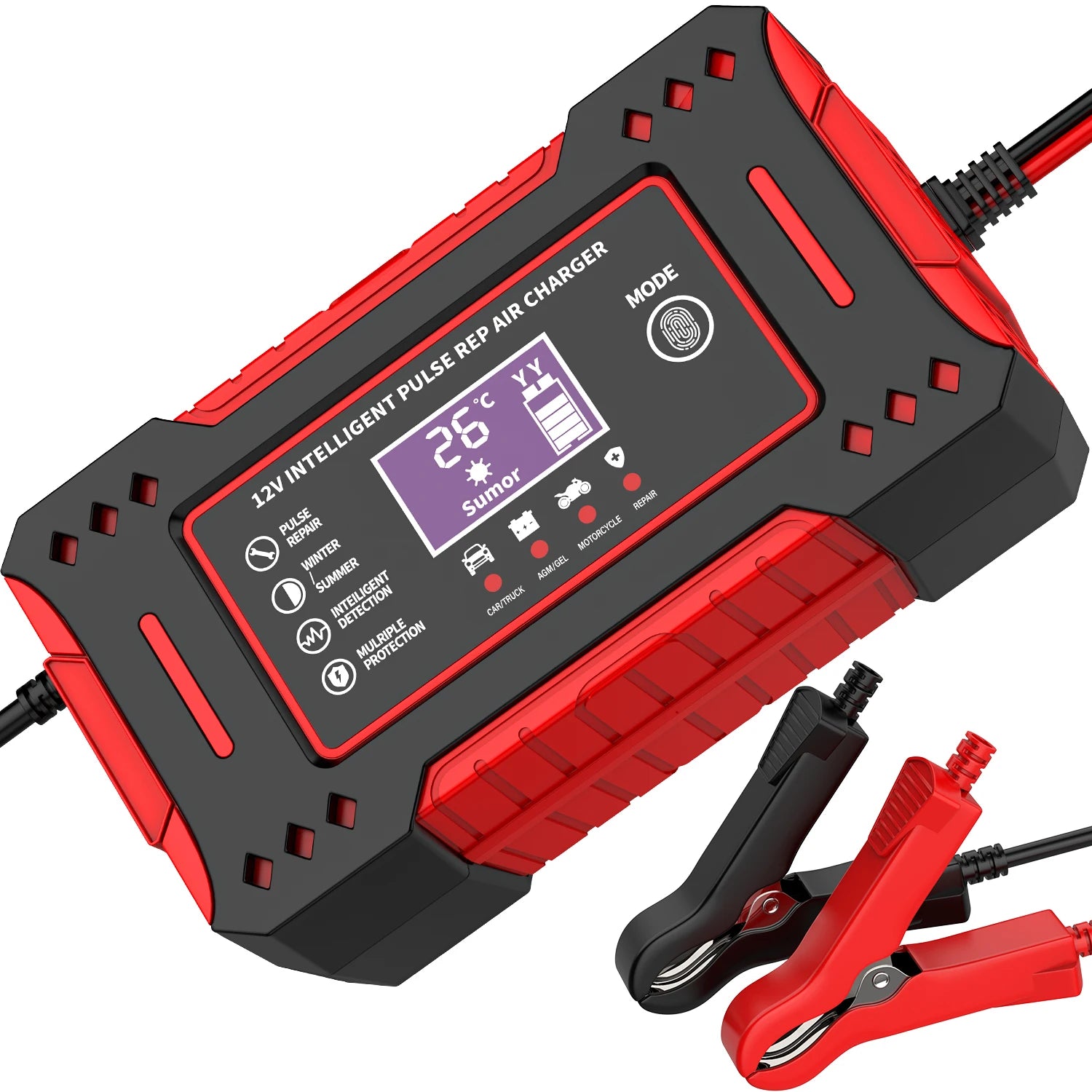 6A 12V Repair LCD Display Intelligent Car Battery Charger Car and Motorcycle Battery Charging Unit Lead-Acid Battery