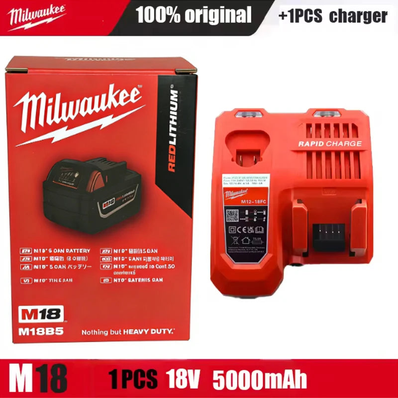 New 100%  Milwaukee M18 6.0Ah 5.0Ah Battery, 18V RED Lithium-Ion Replacement Battery for 48-11-1860 2604-22 M18 Power Tools