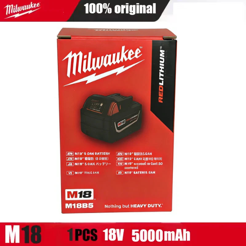 New 100%  Milwaukee M18 6.0Ah 5.0Ah Battery, 18V RED Lithium-Ion Replacement Battery for 48-11-1860 2604-22 M18 Power Tools