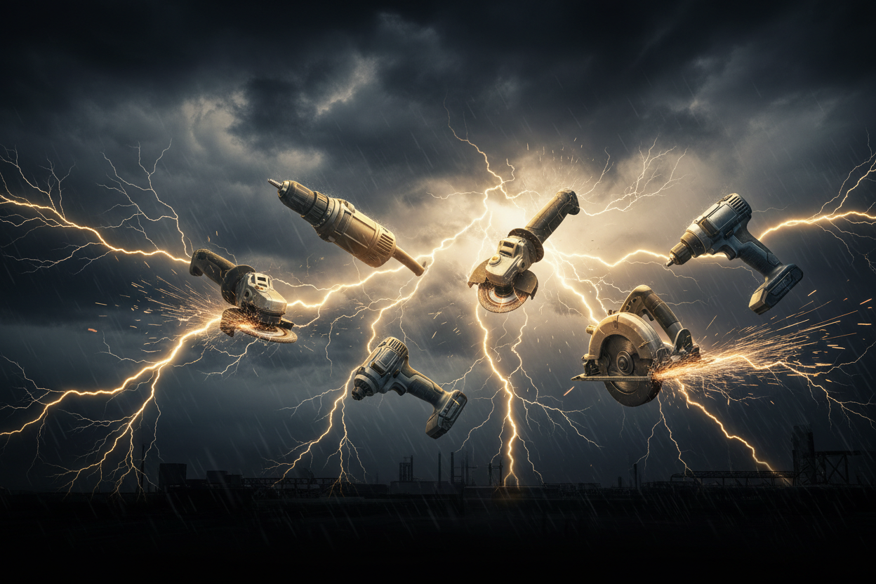 Vivid Yellow Lightning with Flying Tools